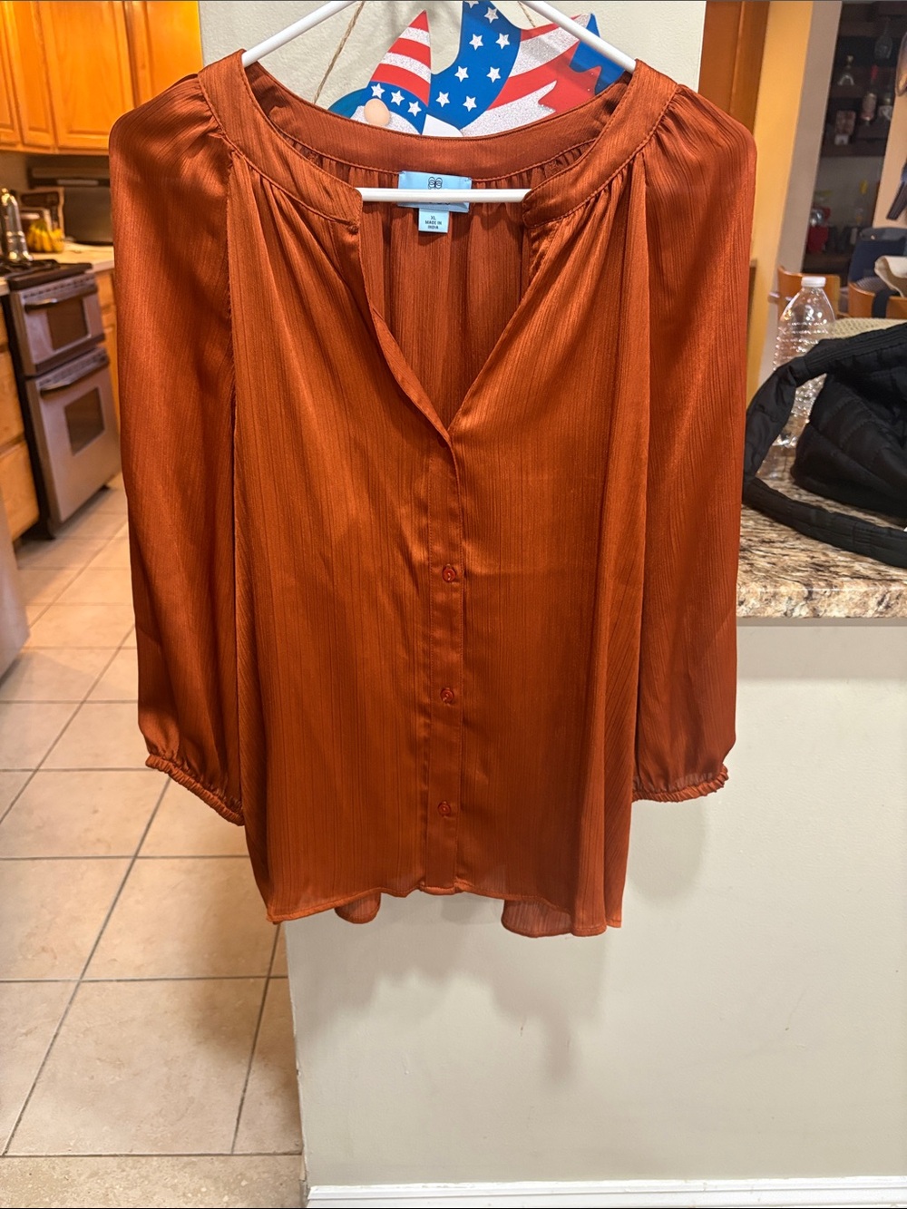 CeCe Rust Satin Button-Front Blouse